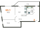 2-х комнатная квартира 64,1 кв. м.